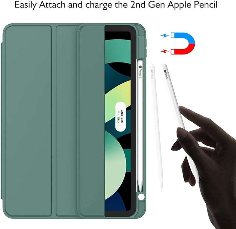 ZryXal iPad Air 11 Inch Case M4 2026/ M3 (2025)/ M2 (2024), iPad Air 5th (2022)/ 4th Generation (2020) 10.9 Inch - Smart Cover with Pencil Holder and Soft TPU Back, Auto Wake/Sleep(New Midnight Green) - Image 2