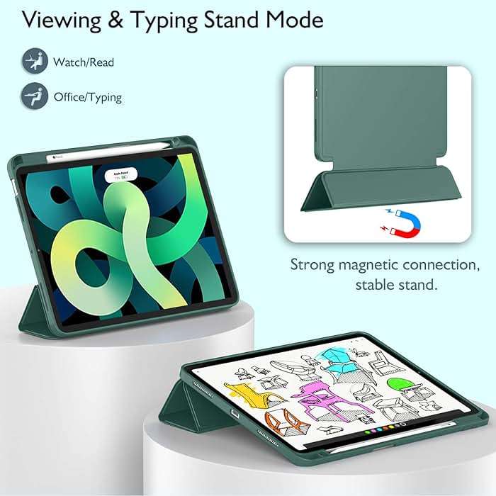 ZryXal iPad Air 11 Inch Case M4 2026/ M3 (2025)/ M2 (2024), iPad Air 5th (2022)/ 4th Generation (2020) 10.9 Inch - Smart Cover with Pencil Holder and Soft TPU Back, Auto Wake/Sleep(New Midnight Green) - Image 4