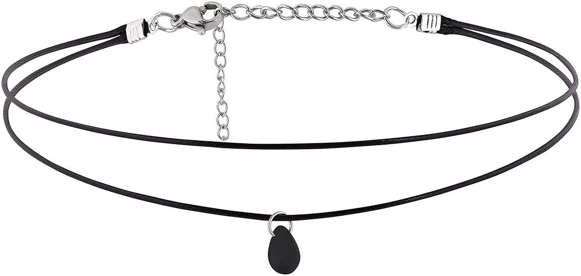Sacina Layered Black Choker Necklace, Glass Teardrop Chocker, Gothic Black Choker, Boho Goth Necklace, Christmas Jewelry Gift for Women - Image 1