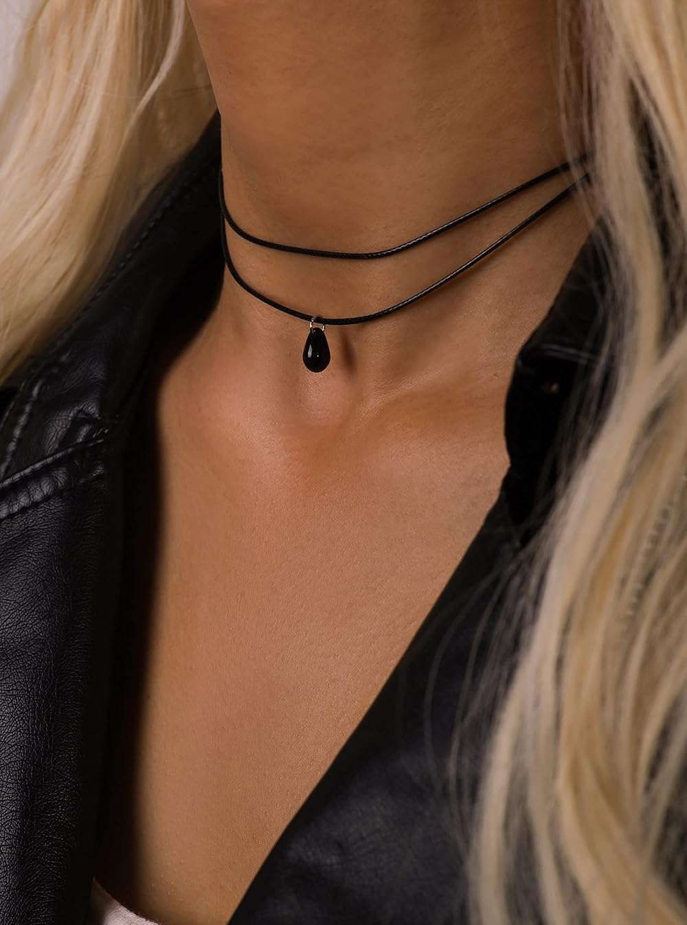 Sacina Layered Black Choker Necklace, Glass Teardrop Chocker, Gothic Black Choker, Boho Goth Necklace, Christmas Jewelry Gift for Women - Image 4