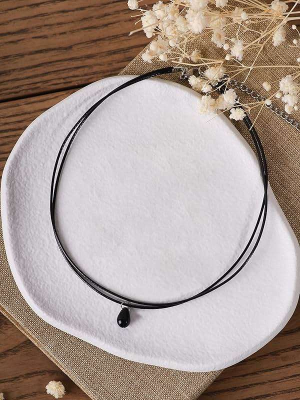 Sacina Layered Black Choker Necklace, Glass Teardrop Chocker, Gothic Black Choker, Boho Goth Necklace, Christmas Jewelry Gift for Women - Image 5