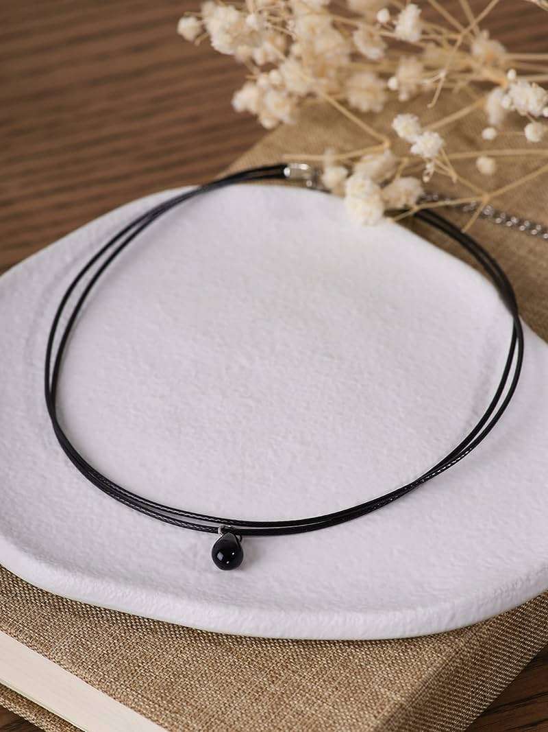 Sacina Layered Black Choker Necklace, Glass Teardrop Chocker, Gothic Black Choker, Boho Goth Necklace, Christmas Jewelry Gift for Women - Image 6