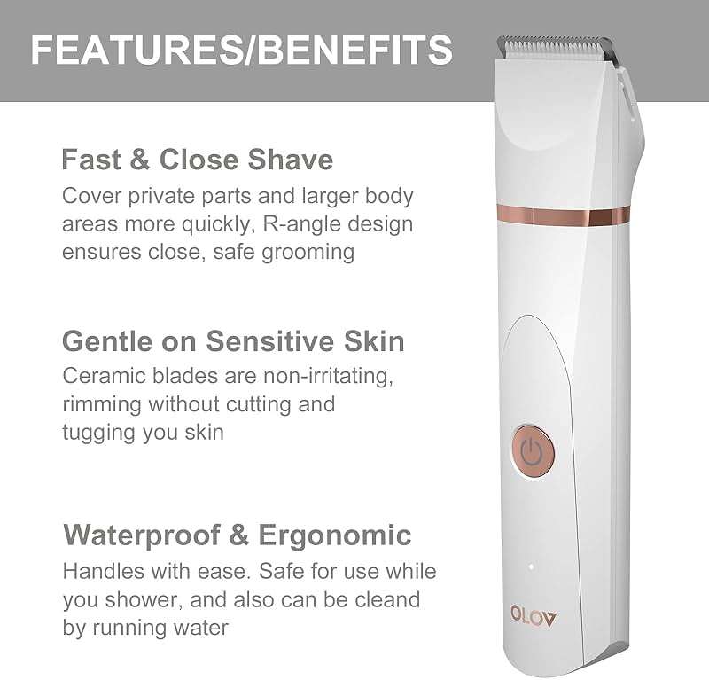 OLOV Electric Body Hair Trimmer - Groin Trimmer for Men - Bikini Trimmer Women - Wet/Dry Shaver Groomer, Replaceable Ceramic Blade Heads, USB Recharge Dock, Waterproof Hygiene Razor, White - Image 7
