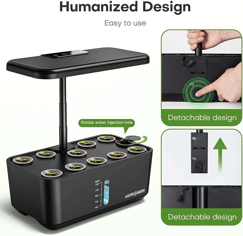 Ahopegarden Indoor Garden Hydroponics Growing System: 10 Pods Plant Germination Kit Herb Vegetable Growth Lamp Countertop with LED Grow Light - Hydrophonic Planter Grower Harvest Lettuce - Image 7