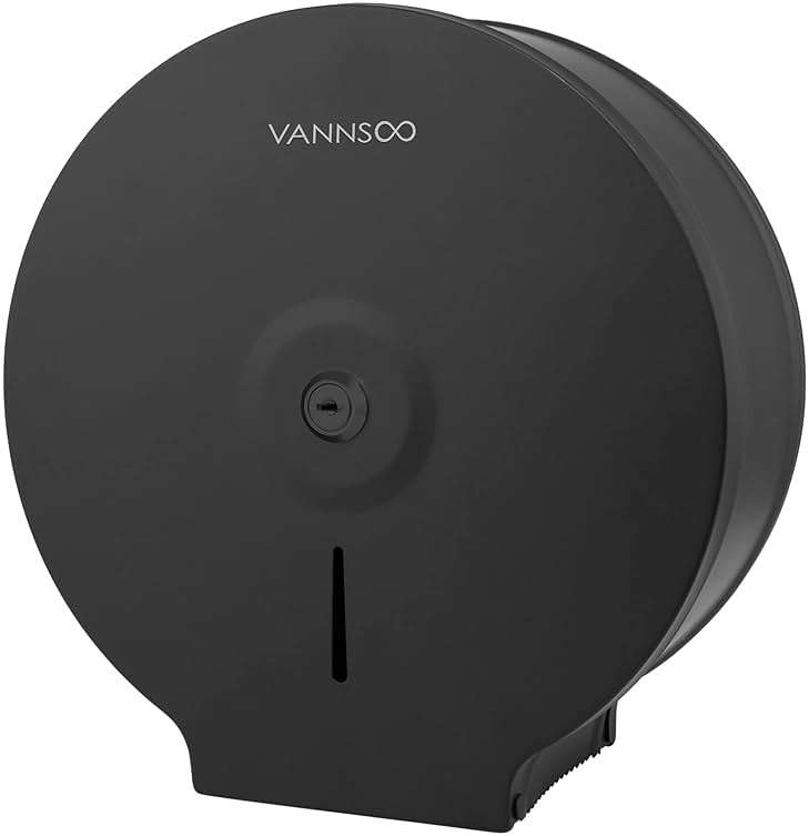 VANNSOO Commercial Jumbo Toilet Paper Dispenser, Wall Mount Stainless Steel 9 Inch Roll Toilet Paper Holder Bath Tissue Dispenser with Lock Key (Black) - Image 1