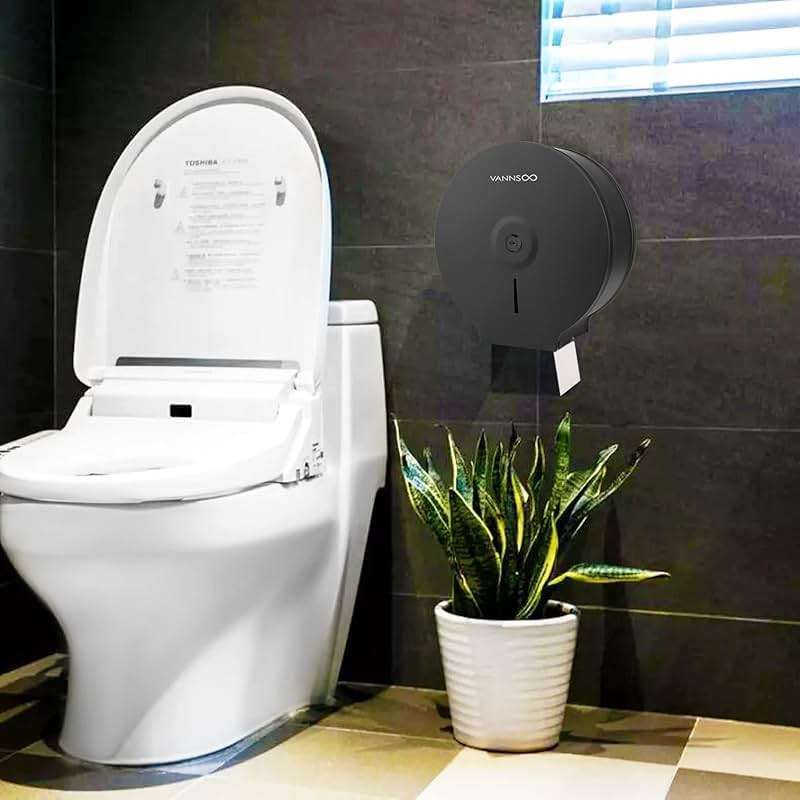 VANNSOO Commercial Jumbo Toilet Paper Dispenser, Wall Mount Stainless Steel 9 Inch Roll Toilet Paper Holder Bath Tissue Dispenser with Lock Key (Black) - Image 2