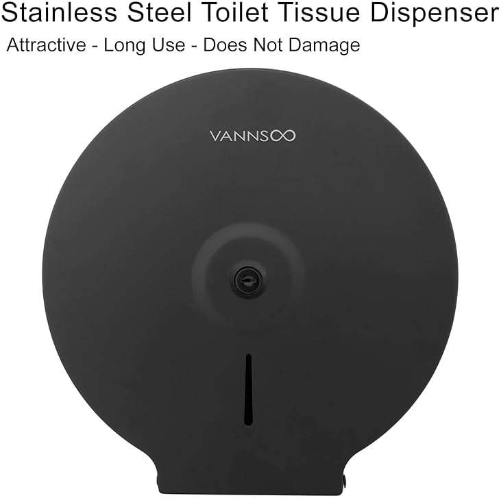VANNSOO Commercial Jumbo Toilet Paper Dispenser, Wall Mount Stainless Steel 9 Inch Roll Toilet Paper Holder Bath Tissue Dispenser with Lock Key (Black) - Image 4