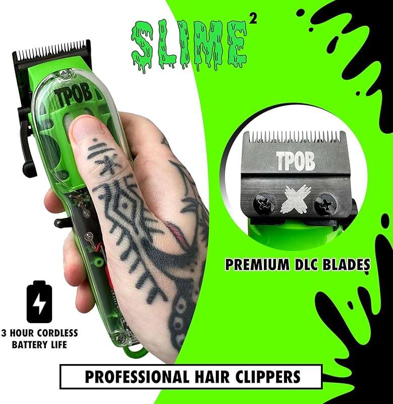 TPOB Slime 2 Barber Hair Clippers for Men 6800 RPM with Matte Green Case and X Fade Blade - Image 2