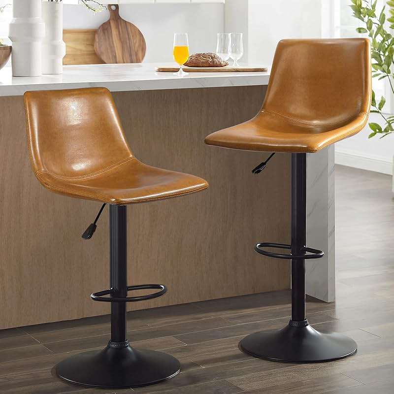 Waleaf Adjustable Swivel Bar Stools Set of 2, Modern Counter Height Barstools with Ergonomic Backrest, 350LBS PU Leather Bar Chairs for Kitchen Island,Larger Metal Base Upholstered Pub Barstool - Image 1