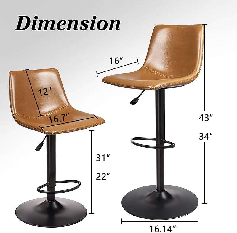 Waleaf Adjustable Swivel Bar Stools Set of 2, Modern Counter Height Barstools with Ergonomic Backrest, 350LBS PU Leather Bar Chairs for Kitchen Island,Larger Metal Base Upholstered Pub Barstool - Image 2