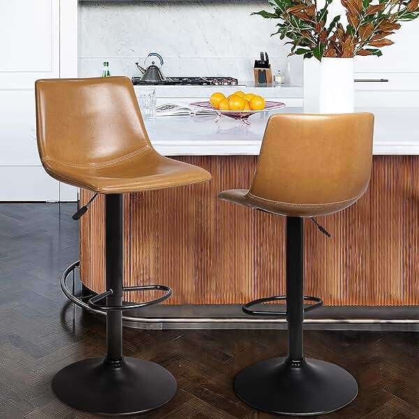Waleaf Adjustable Swivel Bar Stools Set of 2, Modern Counter Height Barstools with Ergonomic Backrest, 350LBS PU Leather Bar Chairs for Kitchen Island,Larger Metal Base Upholstered Pub Barstool - Image 3