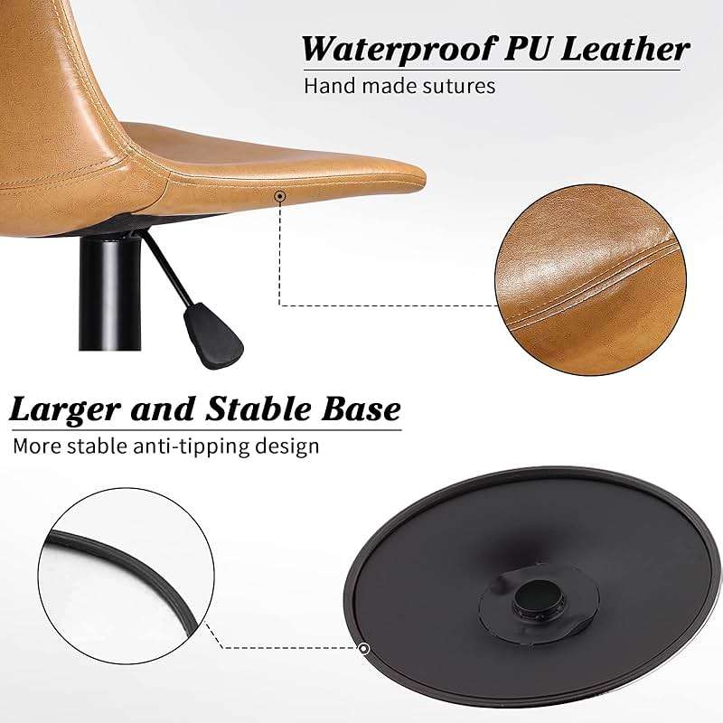 Waleaf Adjustable Swivel Bar Stools Set of 2, Modern Counter Height Barstools with Ergonomic Backrest, 350LBS PU Leather Bar Chairs for Kitchen Island,Larger Metal Base Upholstered Pub Barstool - Image 6