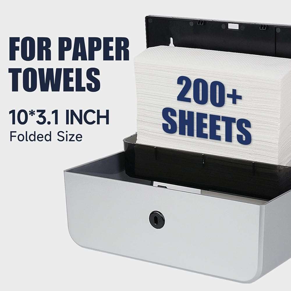 AIKE Wall Mount Paper Towel Dispenser, Fit Multifold Paper Towel Folded Size 10"x3.1" or Smaller, 200 Sheets Capacity Silver Finish - Image 3
