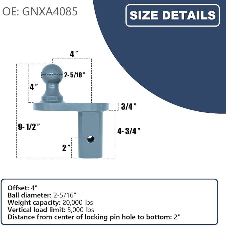 GNXA4085, 4" Offset Ball Compatible With B&W Turnoverball Gooseneck Trailer Hitches, Heavy Duty Extender | 20000 lbs GTW/ 5000 lbs VTW, 2-5/16 Inch Diameter - Image 6