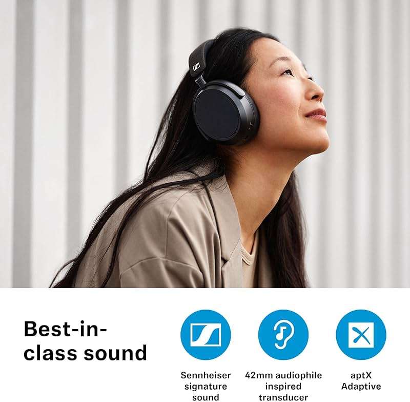 Sennheiser Momentum 4 Wireless Noise Cancelling Headphones - Bluetooth Headset for Crystal-Clear Calls with Adaptive Noise Cancellation, Over-Ear Headphones, 60h Battery Life, Folding Design, Black - Image 4