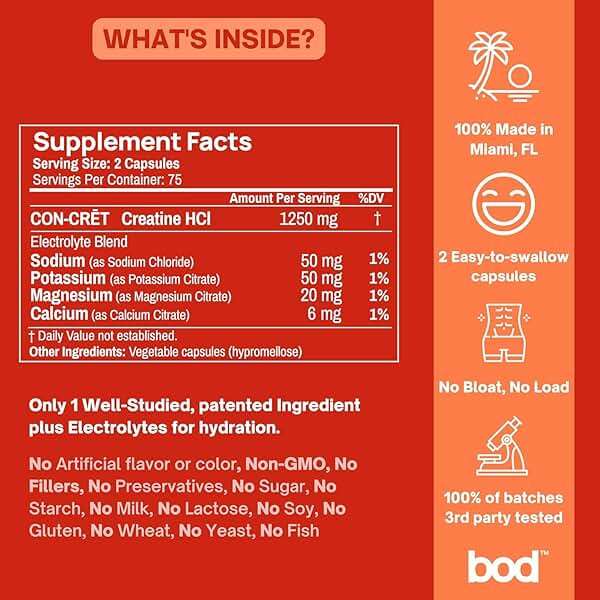Bod Creatine HCL Capsules – 150 Pills | Creatine Hydrochloride Supplement for Men & Women | Easy-to-Swallow Alternative to Monohydrate Powder, Unflavored & Keto-Friendly - Image 6