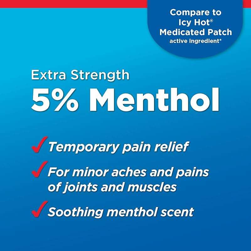 Amazon Basic Care Maximum Strength Pain Relieving Medicated Cold Hot 5% Menthol Patch for Muscle and Joint Pain Relief, 7.87" x 3.93", 15-Count Box (Previously HealthWise) - Image 4