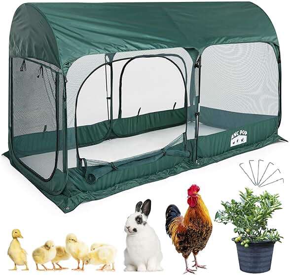 ANC POP Portable Chicken Run Large Pop-Up Chicken Pen for Small Animals Outdoor Gardening Net with 3 Doors and Handbag, Easy to Install and Storage, Green - Image 1
