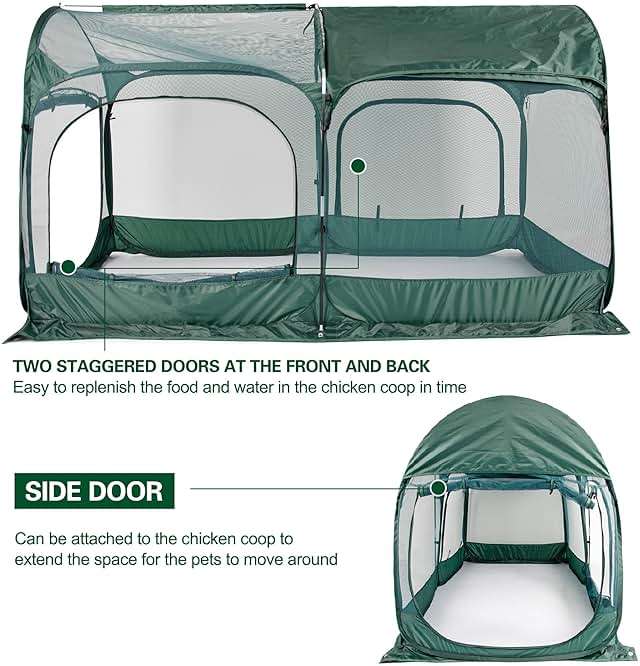 ANC POP Portable Chicken Run Large Pop-Up Chicken Pen for Small Animals Outdoor Gardening Net with 3 Doors and Handbag, Easy to Install and Storage, Green - Image 3