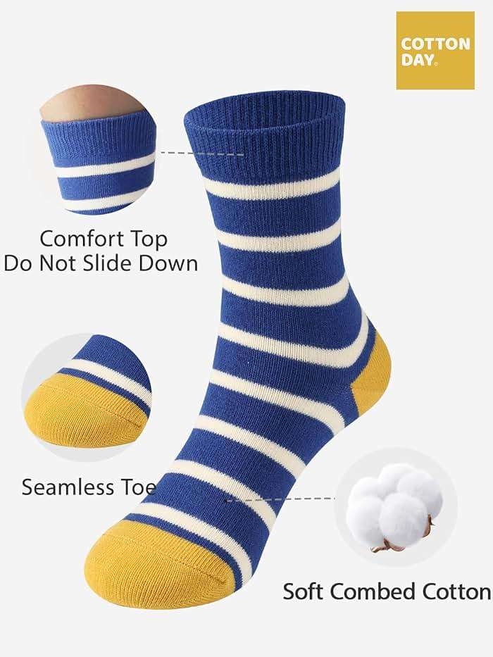COTTON DAY Kids Boys Crew Dress Socks Bright Colorful Stripes Design - Image 2
