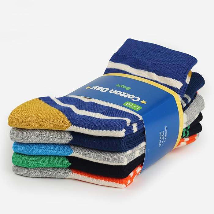 COTTON DAY Kids Boys Crew Dress Socks Bright Colorful Stripes Design - Image 7