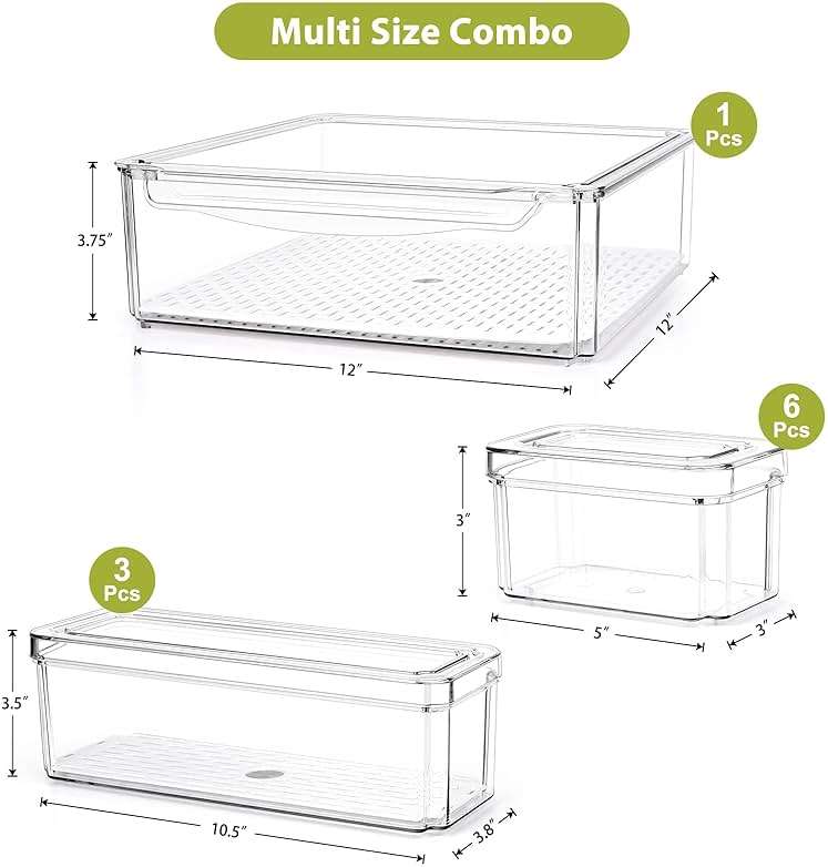 10 Pack Refrigerator Pantry Organizer Bins, Stackable Fridge Organizer Bins with Lids, Clear Plastic Food Storage Bins for Kitchen, Countertops, Cabinets, Fridge, Drinks, Fruits, Vegetable, Cereals - Image 3