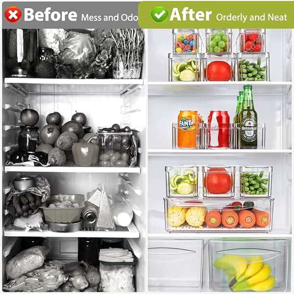 10 Pack Refrigerator Pantry Organizer Bins, Stackable Fridge Organizer Bins with Lids, Clear Plastic Food Storage Bins for Kitchen, Countertops, Cabinets, Fridge, Drinks, Fruits, Vegetable, Cereals - Image 4