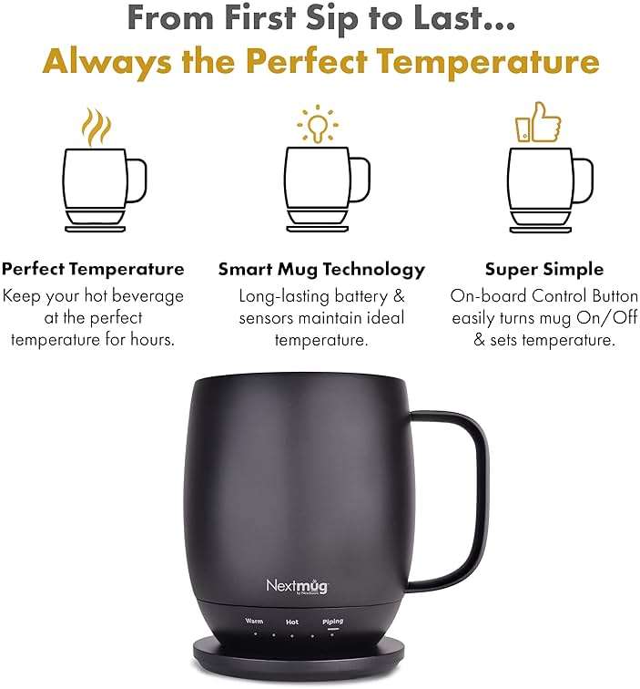 Nextmug - Temperature-Controlled, Self-Heating Coffee Mug (Black - 14 oz.) - Image 3