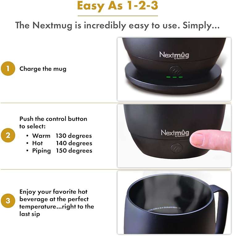 Nextmug - Temperature-Controlled, Self-Heating Coffee Mug (Black - 14 oz.) - Image 5