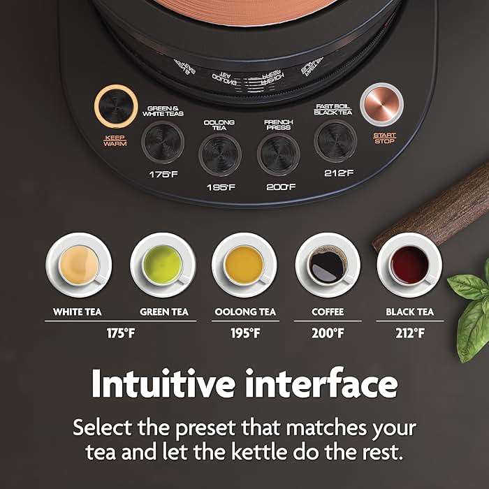 Viante Luxury Tea Set, Electric Kettle with Infuser, No Plastic In Contact With Water, 1.5L Borosilicate Glass, Ceramic Teapot, 4 Ceramic Cups, Bamboo Tray, Gift Box for Tea Lovers - Image 6