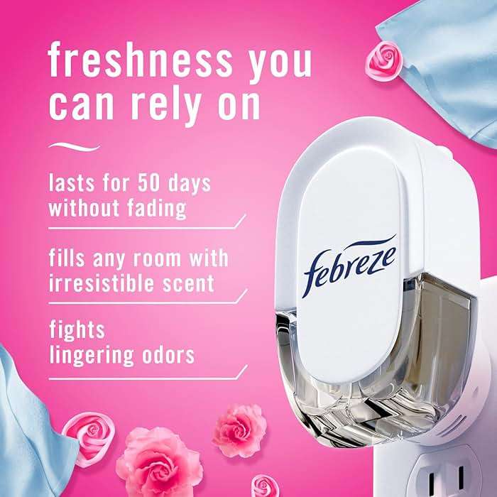Febreze Plug-In Air Freshener, Odor-Fighting Scented Oil Starter Kit, Air Fresheners for Home and Bathroom and Kitchen, Long Lasting for Strong Odors, Downy April Fresh Scent, Warmer + 2 Refill - Image 2