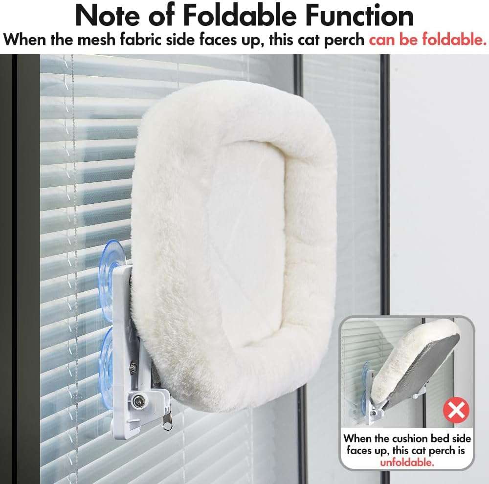 AMOSIJOY Cordless Cat Window Perch, Window Hammock for Cats with 4 Strong Suction Cups, Solid Metal Frame and Soft Cover, Indoor Cat Bed - Image 7