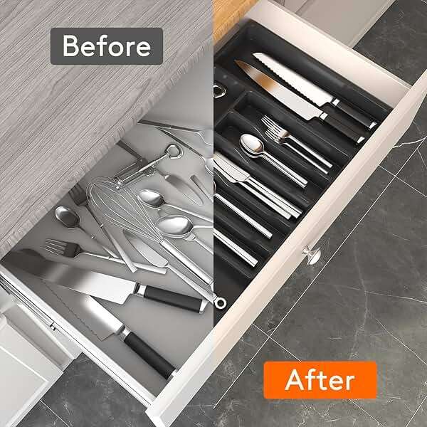 Lifewit Silverware Drawer Organizer, Expandable Utensil Tray for Kitchen, BPA Free Flatware and Cutlery Holder, Adjustable Plastic Storage for Spoons Forks Knives, 13-22 x 15", Black - Image 6