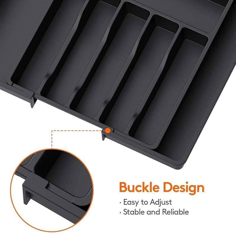 Lifewit Silverware Drawer Organizer, Expandable Utensil Tray for Kitchen, BPA Free Flatware and Cutlery Holder, Adjustable Plastic Storage for Spoons Forks Knives, 13-22 x 15", Black - Image 7