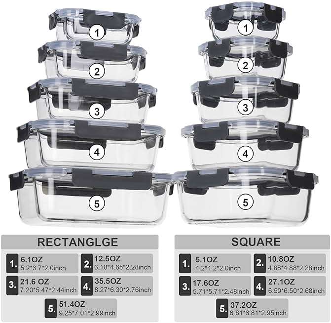 coccot Glass Food Storage Containers with Lids Airtight, Glass Meal Prep Containers for Lunch Food, Container Set, Easy to Open& Close/Microwave,Oven,Freezer,Dishwasher Safe/Leak-Proof（20 Pieces） - Image 3