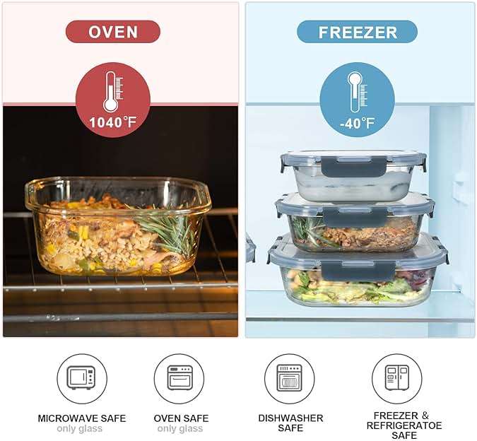 coccot Glass Food Storage Containers with Lids Airtight, Glass Meal Prep Containers for Lunch Food, Container Set, Easy to Open& Close/Microwave,Oven,Freezer,Dishwasher Safe/Leak-Proof（20 Pieces） - Image 4