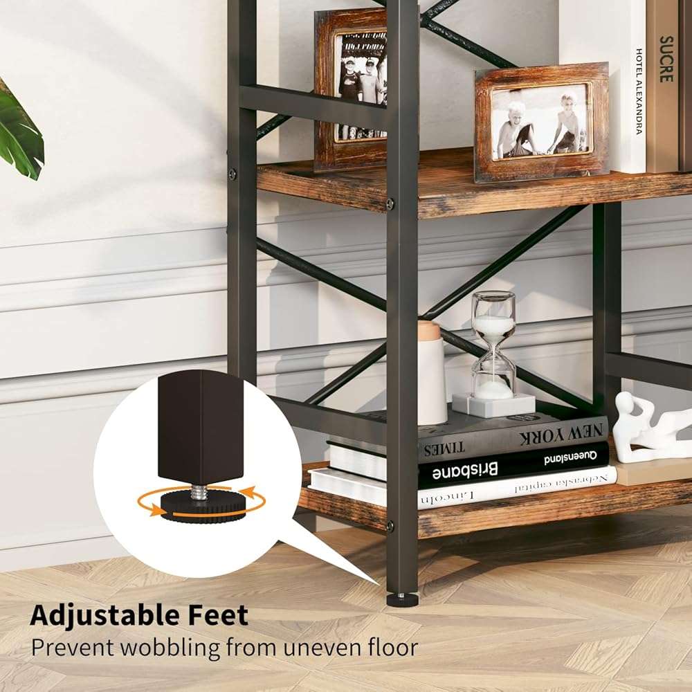 Homeiju Bookshelf, 3 Tier Industrial Bookcase, Metal Small Bookcase, Rustic Etagere Book Shelf Storage Organizer for Living Room, Bedroom, and Home Office(Rustic Brown) Patent Pending D29873033 - Image 6