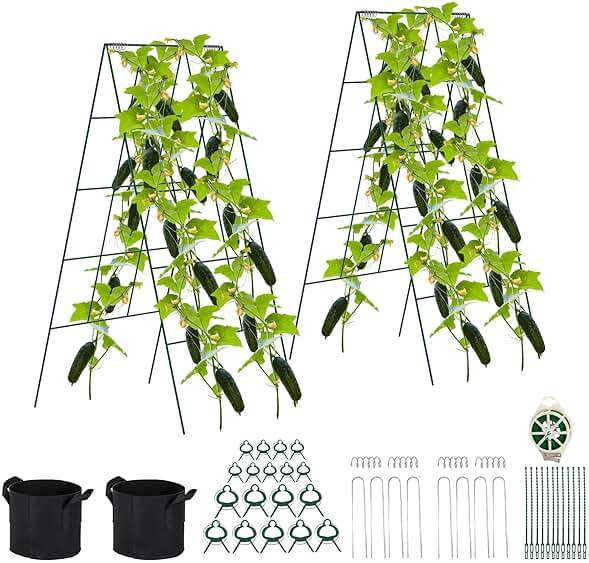 Toriexon Foldable Cucumber Trellis - 2 Pack, A-Frame Garden Trellis 46" L x 18" W, Steel Climbing Plants Support Raised Bed Trellis with Twist Ties & Plant Bags for Climbing Plants Outdoor - Image 1