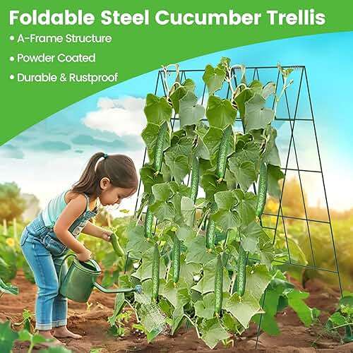 Toriexon Foldable Cucumber Trellis - 2 Pack, A-Frame Garden Trellis 46" L x 18" W, Steel Climbing Plants Support Raised Bed Trellis with Twist Ties & Plant Bags for Climbing Plants Outdoor - Image 3