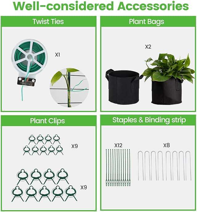 Toriexon Foldable Cucumber Trellis - 2 Pack, A-Frame Garden Trellis 46" L x 18" W, Steel Climbing Plants Support Raised Bed Trellis with Twist Ties & Plant Bags for Climbing Plants Outdoor - Image 7