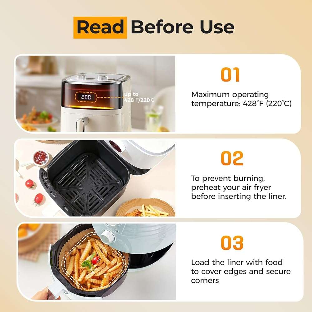 Air Fryer Paper Liners, 125Pcs Parchment Paper, Air Fryer Liners Disposable for Microwave, Non-Stick Air Fryer Liner Square Free of Bleach (8IN) - Image 5