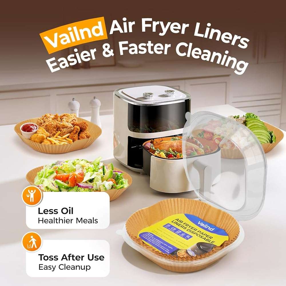Air Fryer Paper Liners, 125Pcs Parchment Paper, Air Fryer Liners Disposable for Microwave, Non-Stick Air Fryer Liner Square Free of Bleach (8IN) - Image 7
