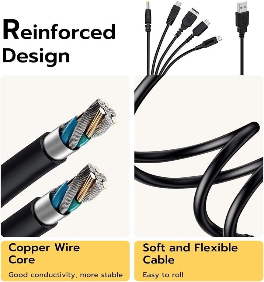 Mcbazel 5 in 1 USB Charging Cable for Nintendo DS Lite/NDS/New 3DS XL/New 3DS/3DS XL/3DS/2DS/DSi XL/Wii U/GBA SP(Gameboy Advance SP)/PSP 1000/2000/3000 Multi-Functional USB Fast Charger Cable-3.9FT - Image 6