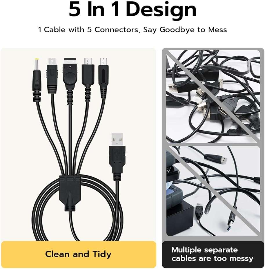 Mcbazel 5 in 1 USB Charging Cable for Nintendo DS Lite/NDS/New 3DS XL/New 3DS/3DS XL/3DS/2DS/DSi XL/Wii U/GBA SP(Gameboy Advance SP)/PSP 1000/2000/3000 Multi-Functional USB Fast Charger Cable-3.9FT - Image 7
