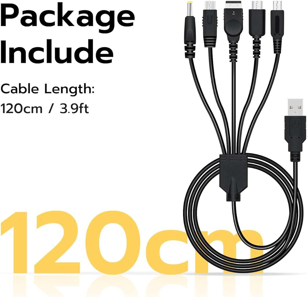 Mcbazel 5 in 1 USB Charging Cable for Nintendo DS Lite/NDS/New 3DS XL/New 3DS/3DS XL/3DS/2DS/DSi XL/Wii U/GBA SP(Gameboy Advance SP)/PSP 1000/2000/3000 Multi-Functional USB Fast Charger Cable-3.9FT - Image 9