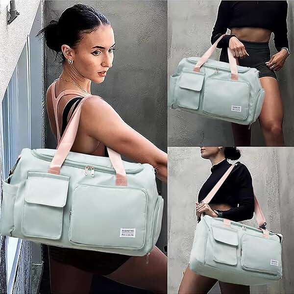 Small Gym Bag for Women, Travel Duffle Bag Carry On Weekender Bag with Shoe Compartment - Image 2