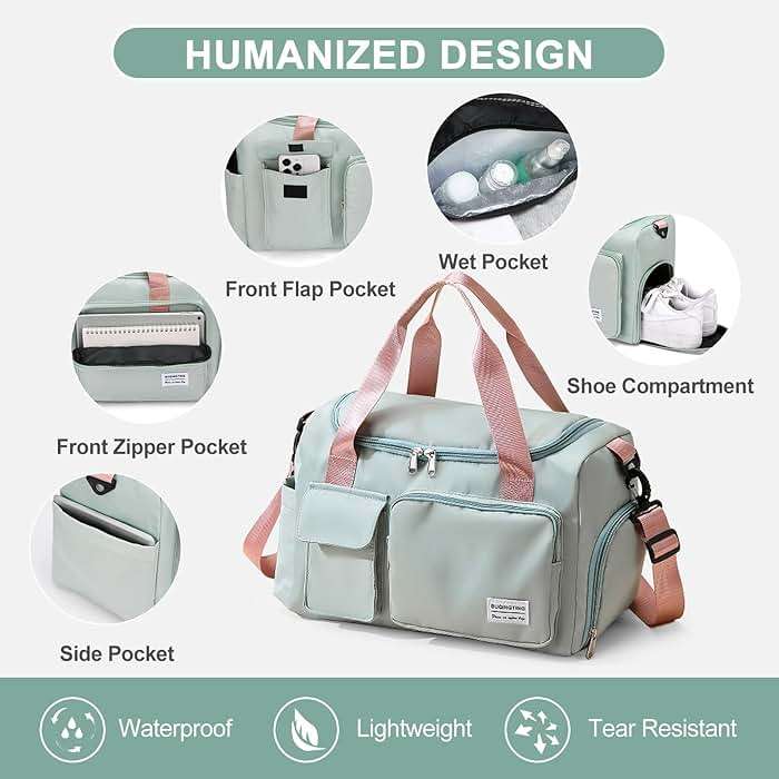 Small Gym Bag for Women, Travel Duffle Bag Carry On Weekender Bag with Shoe Compartment - Image 5