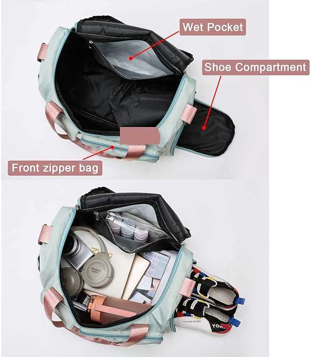 Small Gym Bag for Women, Travel Duffle Bag Carry On Weekender Bag with Shoe Compartment - Image 6