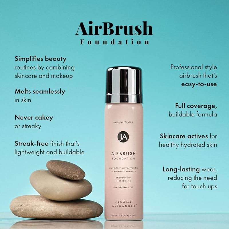 Jerome Alexander MagicMinerals AirBrush Foundation – 2 Piece Set with Airbrush Foundation and Kabuki Brush - Spray Makeup with Anti-aging Ingredients for Smooth Radiant Skin - Light Medium - Image 2