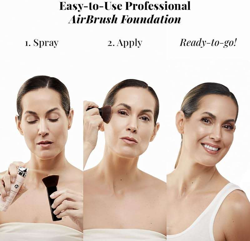 Jerome Alexander MagicMinerals AirBrush Foundation – 2 Piece Set with Airbrush Foundation and Kabuki Brush - Spray Makeup with Anti-aging Ingredients for Smooth Radiant Skin - Light Medium - Image 3